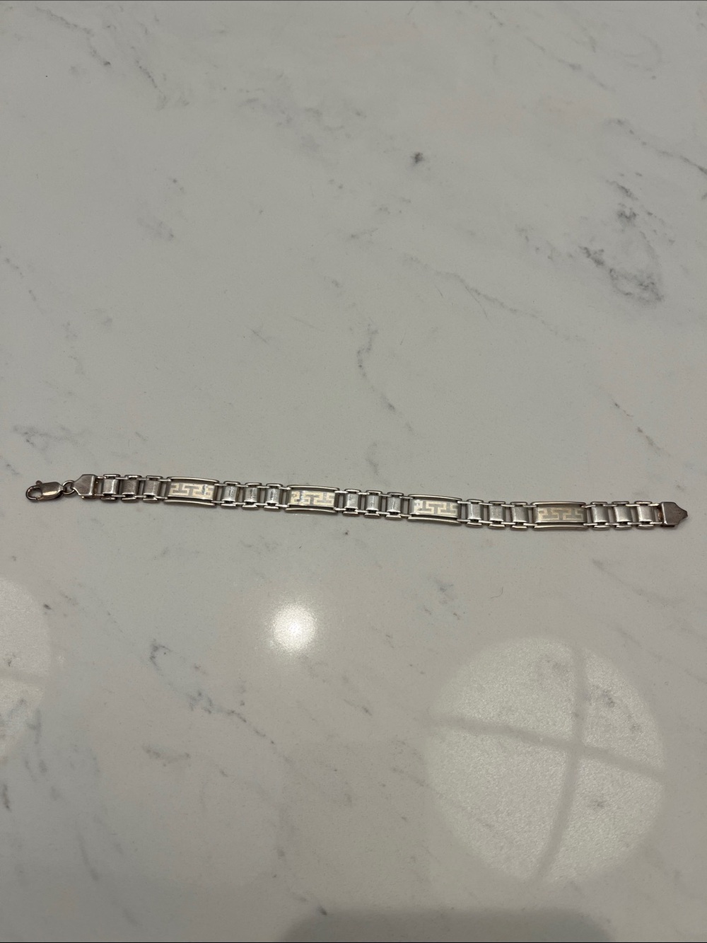 Sterling Silver Link Bracelet with Greek Key Panels